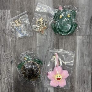 Pink Flower and Green Cactus Keychain Set